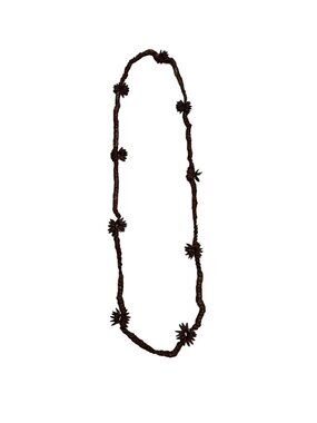 Vintage Carved Wood Necklace 30” Brown Twisted Strand Starburst Floral Beads Boh